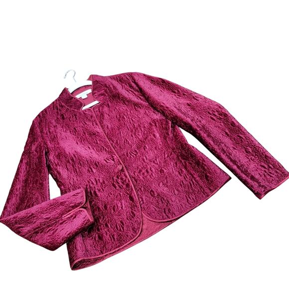 MaxMara Cranberry VelvetQuilted Machine Appliqued Blazer Size 14